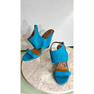 Kelsi Dagger Womens Teal Ellice Suede Open Toe Slingback‎ Wedges Size 8